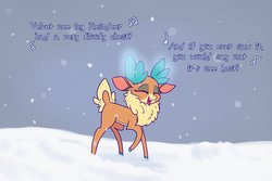 Size: 3000x2000 | Tagged: safe, artist:heir-of-rick, velvet (tfh), deer, reindeer, them's fightin' herds, chest fluff, community related, cute, eyes closed, female, fluffy, glowing antlers, happy, high res, open mouth, open smile, singing, smiling, snow, snowfall, solo, song reference, velvebetes