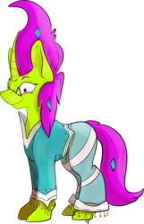 Size: 1920x2988 | Tagged: safe, artist:overlord pony, oc, oc only, oc:nuclear blossom, pony, unicorn, clothes, nonbinary, simple background, solo, transparent background