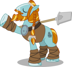Size: 6849x6309 | Tagged: safe, artist:hendro107, rockhoof, earth pony, pony, a rockhoof and a hard place, g4, absurd resolution, beard, braid, colored hooves, eyes closed, facial hair, leg wraps, male, moustache, raised hoof, rockhoof's shovel, shovel, simple background, solo, stallion, transparent background, unshorn fetlocks, vector