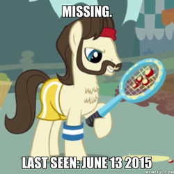 Size: 600x600 | Tagged: safe, edit, edited screencap, screencap, ace point, earth pony, pony, call of the cutie, g4, chest fluff, facial hair, hoof hold, meme, memeful.com, missing, moustache, tennis racket