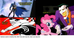 Size: 838x450 | Tagged: safe, pinkie pie, g4, bad fanfic, batman, comic, crossover, fanfic, the joker, wat