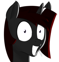 Size: 1572x1634 | Tagged: safe, artist:wut, oc, oc only, oc:wut do, pony, unicorn, bust, creepy, female, looking at you, mare, shrunken pupils, smiling, solo