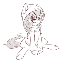 Size: 800x700 | Tagged: safe, artist:jessy, oc, oc only, oc:palette swap, earth pony, pony, clothes, female, glasses, hat, mare, monochrome, smiling, solo, sweater