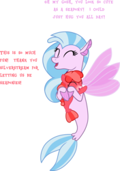 Size: 6000x8512 | Tagged: safe, artist:pilot231, silverstream, oc, oc:hope mustang, seapony (g4), g4, absurd resolution, cute, diastreamies, female, filly, happy, hug, seaponified, seapony silverstream, simple background, snow tip nose, species swap, talking, transparent background, vector