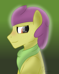 Size: 866x1086 | Tagged: safe, artist:ipandacakes, oc, oc only, oc:apple fritter, earth pony, pony, bust, male, offspring, parent:apple bloom, parent:tender taps, parents:tenderbloom, portrait, solo, stallion