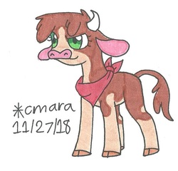 Size: 771x739 | Tagged: safe, artist:cmara, arizona (tfh), cow, them's fightin' herds, bandana, cloven hooves, community related, female, marker drawing, simple background, solo, traditional art, white background