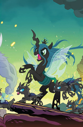 Size: 1040x1600 | Tagged: source needed, safe, artist:tony fleecs, edit, idw, iron will, queen chrysalis, changeling, changeling queen, g4, spoiler:comic35, comic, comic cover, cover, cover art, female, textless edit