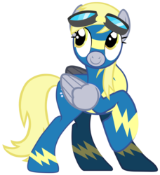 Size: 2086x2292 | Tagged: dead source, safe, artist:ramseybrony17, derpy hooves, pegasus, pony, g4, clothes, female, high res, mare, raised hoof, simple background, solo, transparent background, underp, uniform, vector, wonderbolts, wonderbolts uniform