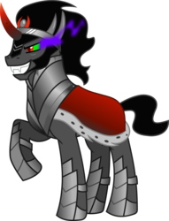 Size: 3122x4081 | Tagged: safe, artist:frownfactory, king sombra, pony, unicorn, g4, the crystal empire, .svg available, antagonist, armor, cape, clothes, crown, curved horn, dark magic, edgy, ethereal mane, ethereal tail, evil grin, fangs, grin, horn, jewelry, magic, male, raised hoof, regalia, simple background, smiling, solo, sombra eyes, stallion, svg, transparent background, vector