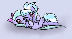 Size: 1224x672 | Tagged: safe, artist:jessy, cloudchaser, flitter, pegasus, pony, g4, blue background, cuddling, cute, duo, female, looking at you, mare, one eye closed, siblings, simple background, sisters, smiling, wink