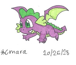 Size: 777x667 | Tagged: safe, artist:cmara, spike, dragon, g4, flying, traditional art, winged spike, wings