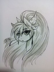 Size: 1224x1632 | Tagged: source needed, safe, artist:okity, oc, oc only, pony, bust, female, grayscale, mare, monochrome, portrait, solo, traditional art