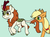 Size: 992x741 | Tagged: safe, artist:cmara, applejack, autumn blaze, earth pony, kirin, pony, g4, sounds of silence, applejack's hat, cowboy hat, hat, paint tool sai