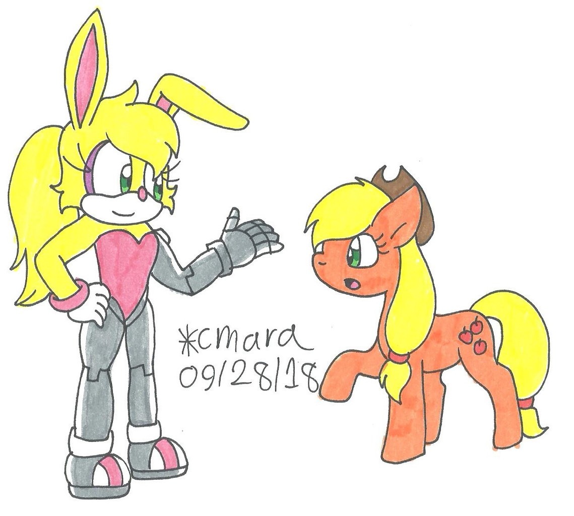 Safe Artist Cmara Applejack Bunnie Rabbot Crossover