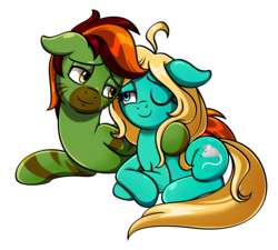 Size: 3661x3291 | Tagged: safe, artist:estories, oc, oc only, oc:forest, earth pony, hybrid, pony, zony, female, high res, male, mare, oc x oc, prone, shipping, simple background, straight, transparent background