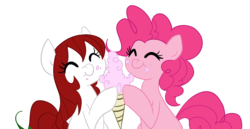 Size: 860x444 | Tagged: safe, artist:elslowmo, artist:jessy, pinkie pie, oc, oc:palette swap, earth pony, pony, g4, duo, eating, eyes closed, female, food, ice cream, mare, simple background, smiling, transparent background