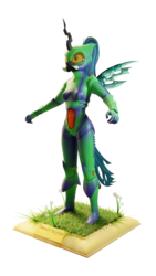 Size: 2160x3840 | Tagged: safe, alternate version, artist:evan555alpha, queen chrysalis, anthro, plantigrade anthro, g4, 3d, armor, blank expression, blender, blender cycles, bodysuit, boots, clothes, cuirass, cycles render, dandelion, fauld, front view, girdle, gloves, grass, helmet, high res, mandibles, pauldron, peytral, plaque, ponytail, shoes, simple background, t pose, tail, tights, transparent background