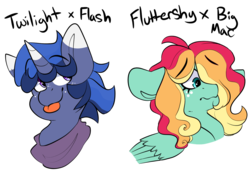Size: 1280x886 | Tagged: safe, artist:korgikardigan, oc, oc only, pegasus, pony, unicorn, adoptable, adopted, bust, colt, duo, female, filly, freckles, male, neckerchief, offspring, parent:big macintosh, parent:flash sentry, parent:fluttershy, parent:twilight sparkle, parents:flashlight, parents:fluttermac, simple background, tongue out, transparent background, wavy mouth