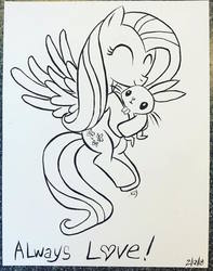 Size: 898x1139 | Tagged: safe, artist:jaykincer, angel bunny, fluttershy, g4, monochrome, positive ponies