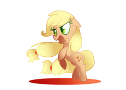 Size: 1400x1000 | Tagged: safe, artist:andromedasparkz, applejack, earth pony, pony, g4, angry, female, freckles, hatless, missing accessory, rearing, simple background, solo, transparent background