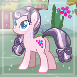 Size: 820x820 | Tagged: safe, artist:krisscheen, oc, oc only, oc:cherry charm, earth pony, pony, cutie mark, female, mare, smiling, solo, watermark