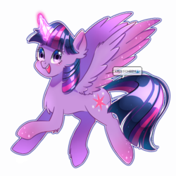Size: 1000x1000 | Tagged: safe, alternate version, artist:krisscheen, twilight sparkle, alicorn, pony, g4, chest fluff, female, looking at you, magic, mare, open mouth, simple background, smiling, solo, spread wings, transparent background, twilight sparkle (alicorn), wings