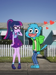 Size: 740x988 | Tagged: safe, editor:mr. gumball, sci-twi, twilight sparkle, equestria girls, g4, my little pony equestria girls: better together, crossover, geode of telekinesis, gumball watterson, magical geodes, shipping