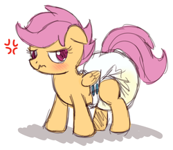 Size: 1280x1109 | Tagged: safe, artist:fillyscoots42, scootaloo, pegasus, pony, g4, blushing, cross-popping veins, diaper, diaper fetish, female, fetish, filly, foal, non-baby in diaper, poofy diaper, solo, urine, wet diaper