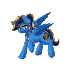 Size: 2300x1900 | Tagged: safe, artist:blues4th, oc, oc only, oc:bluette, pegasus, pony, female, jewelry, necklace, rule 63, solo, standing, wings