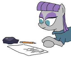 Size: 492x409 | Tagged: safe, boulder (g4), maud pie, earth pony, pony, g4, drawthread, female, mare, paper, pencil, simple background, white background