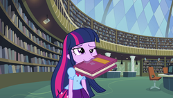 Size: 1920x1080 | Tagged: safe, screencap, twilight sparkle, equestria girls, g4, my little pony equestria girls, berk, book, drool, humans doing horse things, library, majestic as fuck, mouth hold