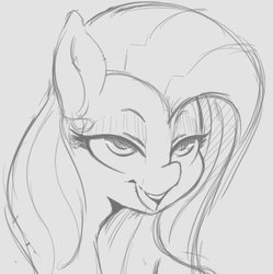 Size: 526x528 | Tagged: safe, artist:tre, fluttershy, pony, g4, female, grayscale, mare, monochrome, sketch, solo