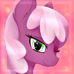 Size: 600x600 | Tagged: safe, artist:dashy21, cheerilee, earth pony, pony, g4, abstract background, bust, female, looking at you, mare, one eye closed, portrait, smiling, wink