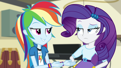 Size: 1920x1080 | Tagged: safe, screencap, rainbow dash, rarity, equestria girls, g4, my little pony equestria girls: rainbow rocks, duo, duo female, female