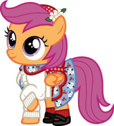 Size: 1088x1200 | Tagged: safe, artist:cloudy glow, scootaloo, pegasus, pony, g4, american girls, clothes, cute, cutealoo, emily bennett, female, filly, simple background, smiling, solo, transparent background