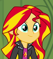Size: 697x776 | Tagged: safe, screencap, sunset shimmer, equestria girls, g4, my little pony equestria girls: rainbow rocks, cute, female, scrunchy face, shimmerbetes, smiling, solo, when she smiles