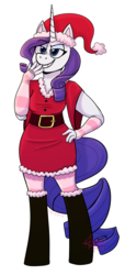 Size: 1991x4385 | Tagged: safe, artist:corruptedcryptid, rarity, unicorn, anthro, unguligrade anthro, g4, christmas, female, hat, holiday, santa hat, simple background, solo, transparent background