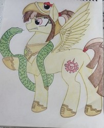 Size: 2281x2815 | Tagged: safe, artist:paola estrada, oc, oc only, oc:tailcoatl, pegasus, pony, snake, high res, mexico, solo, traditional art