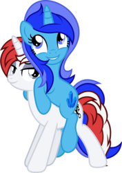 Size: 2827x4000 | Tagged: safe, anonymous artist, oc, pony, unicorn, couple, ponies riding ponies, riding, simple background, transparent background