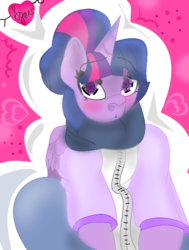 Size: 525x694 | Tagged: safe, alternate version, artist:spero, twilight sparkle, alicorn, pony, g4, alternate hairstyle, beautiful eyes, blushing, boopable, bun, clothes, cuddly, daaaaaaaaaaaw, detached sleeves, equine, eyebrows, female, horn, jacket, looking at you, mare, o.o, pants, shading, twilight sparkle (alicorn), wings, zipper