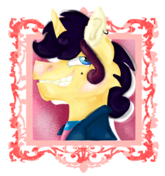 Size: 800x850 | Tagged: safe, artist:euspuche, oc, oc only, oc:carmen garcía, oc:godolfredo de las rosas, pony, unicorn, bust, crossdressing, portrait, proud, smiling, solo