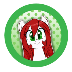 Size: 500x500 | Tagged: safe, artist:jessy, oc, oc only, oc:palette swap, earth pony, pony, abstract background, bust, button, dots, female, mare, smiling, solo