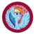 Size: 500x500 | Tagged: safe, artist:jessy, rainbow dash, pegasus, pony, g4, abstract background, bust, button, dots, female, mare, smiling, solo, spread wings, wings