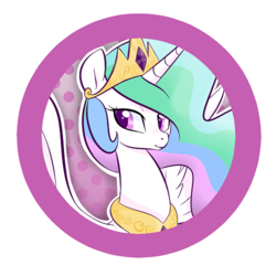 Size: 500x500 | Tagged: safe, artist:jessy, princess celestia, pony, g4, abstract background, bust, button, dots, ethereal mane, female, mare, smiling, solo