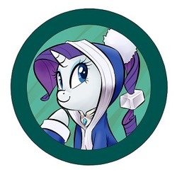 Size: 375x375 | Tagged: safe, artist:jessy, rarity, pony, g4, abstract background, bust, button, clothes, female, mare, smiling, solo
