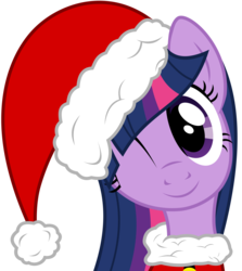 Size: 5512x6183 | Tagged: safe, artist:pink1ejack, twilight sparkle, pony, g4, absurd resolution, christmas, christmas ponies, cute, female, hat, holiday, one eye closed, santa hat, simple background, solo, transparent background, twiabetes, vector, wink