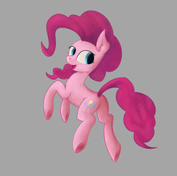 Size: 1024x1014 | Tagged: safe, artist:sigilponies, pinkie pie, earth pony, pony, g4, chest fluff, female, gray background, looking away, looking back, looking sideways, mare, open mouth, simple background, smiling, solo, turned head