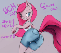 Size: 3541x3085 | Tagged: safe, pinkie pie, earth pony, pony, g4, butt, commission, dock, high res, pinkamena diane pie, plot, your character here