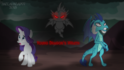 Size: 3999x2249 | Tagged: safe, artist:metalhead97, princess ember, rarity, spike, demon, dragon, comic:young dragon's wrath, g4, abuse, angel of death, berserk spike, comic, commission, dragoness, emberbuse, female, high res, imminent emberbuse, imminent raribuse, impatience in the comments, it begins, mist, raribuse, red eyes, revenge, scared, shadow spike, show accurate, signature, the tables have turned, winged spike, wings