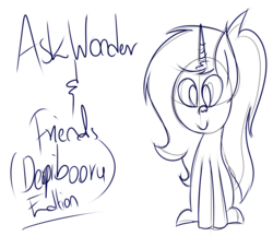 Size: 2200x2000 | Tagged: safe, artist:wonderschwifty, oc, oc only, oc:wonder sparkle, pony, unicorn, ask wonder sparkle, female, high res, lineart, mare, simple background, smiling, solo, transparent background